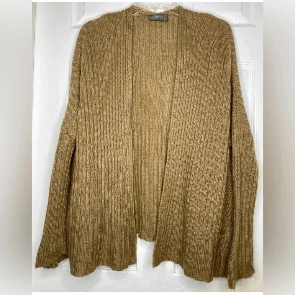 Woman WOODEN SHIPS tan Brown Ribbed Open Cardigan Sweater Sz Small/medium